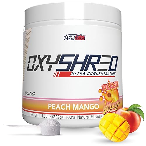 EHP Labs OxyShred Pre Workout Powder - Preworkout Powder with L Glutamine & Acetyl  L Carnitine, Energy Boost Drink - Peach Mango, 60 Servings in Kenya
