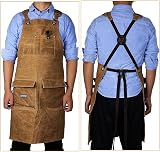LEFOR·Z Work Apron Heavy Duty Waxed Canvas Cross-Back Straps Brown view 5