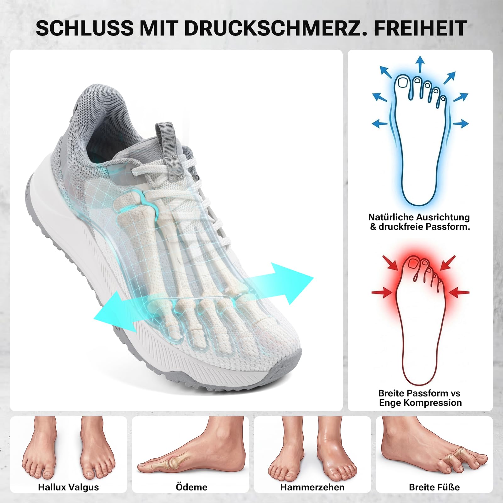 Sosenfer Herren Straßenlaufschuhe Extra Breit Sportschuhe Walkingschuhe Turnschuhe Laufschuhe Sneaker Atmungsaktiv Schockdämpfung rutschfest Fitness Im Freien Jogging-Weißgrau-43 4