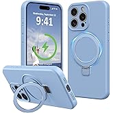Vanxiliiy Compatible with iPhone 15 Pro Max Case Stand, Slim Full Camera Protection Liquid Silicone Phone Case Suitable for iPhone 15 Pro Max Compatible with MagSafe Ring Magnet Kickstand, Light Blue
