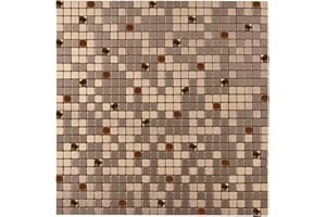 Miscasa 6-Sheet Peel and Stick Metal Tile Backsplash Stick on Wall Decor Kitchen Bathroom, Light Copper Aluminum Surface Glass Mixed Mosaic
