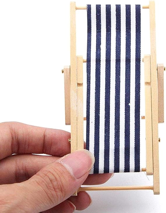 ZXYAN Miniatur Faltbare hölzerne Strandkorb mit Streifen rot/blau Haus