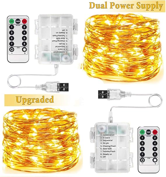 [2 Pack] Fairy String Lights, USB Plug in Fairy Lights, 33Ft 100LED