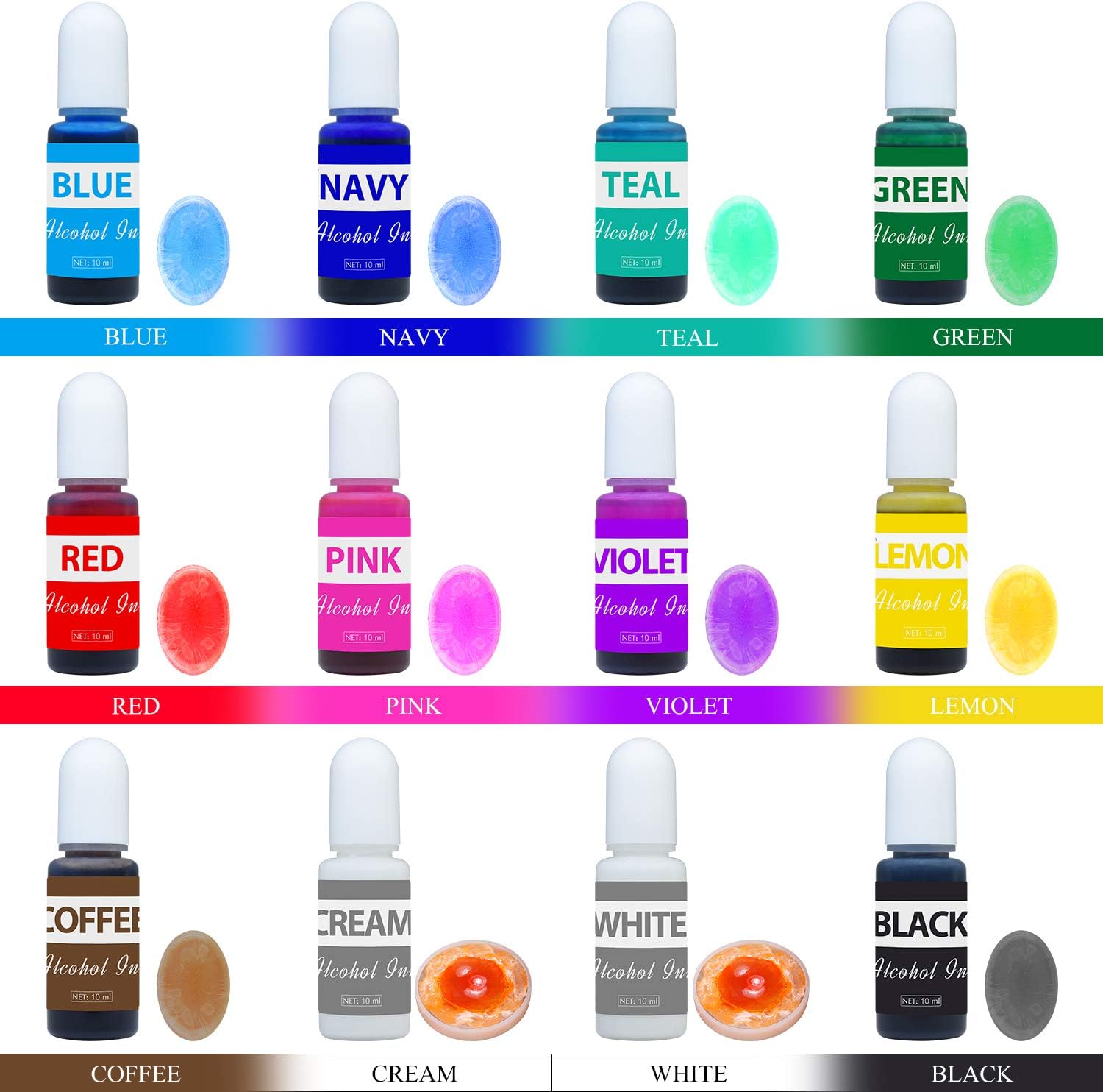 Alcohol Ink Set, 12 Colours Alcohol Based Ink for Epoxy Resin Painting Epoxy Petri Dish Making, Resin Art - Image 3