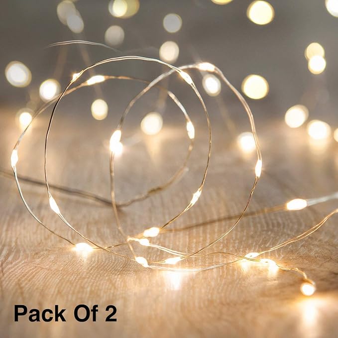 Citra Battery Operated Sliver String Light 1M 10 LED Decorative String Fairy Lights Warm White - Pack of 2