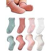 Urieo Toddler Ruffle Socks Baby Girl Non-Slip Socks with Grips