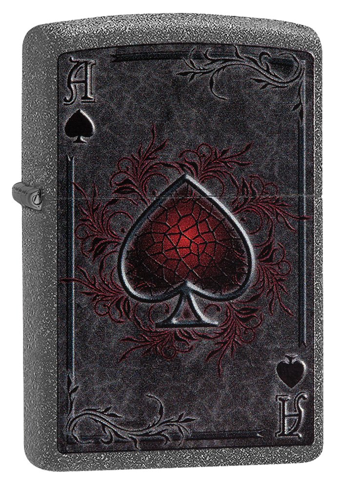 Zippo Windproof Lighter - Model Ace of Spades - Iron Stone Finish with Colour Image - Refillable - Reusable - Windproof Design - Gift Box - Metal - Made in USA