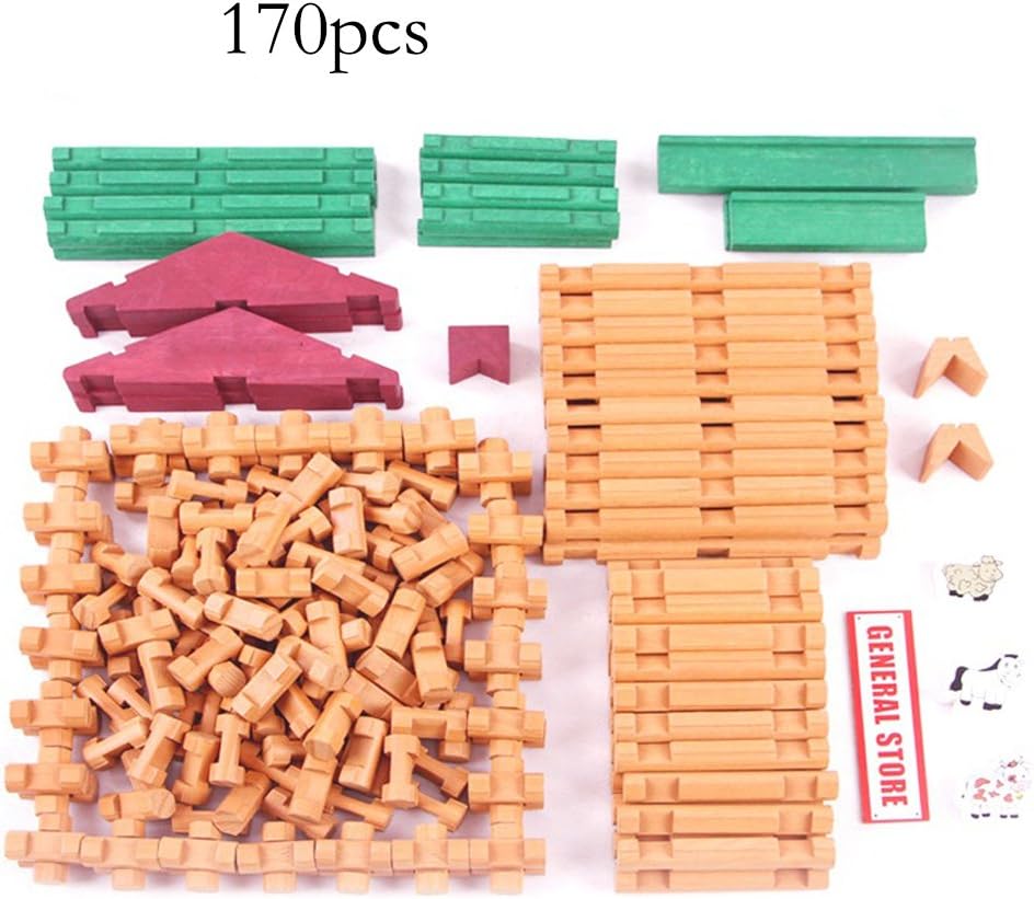 Wondertoys 170 Pieces Wood Logs Set Ages 3+, Classic Building Log Toys for Boy, Creative Construction Engineering Educational Gifts: Toys & Games