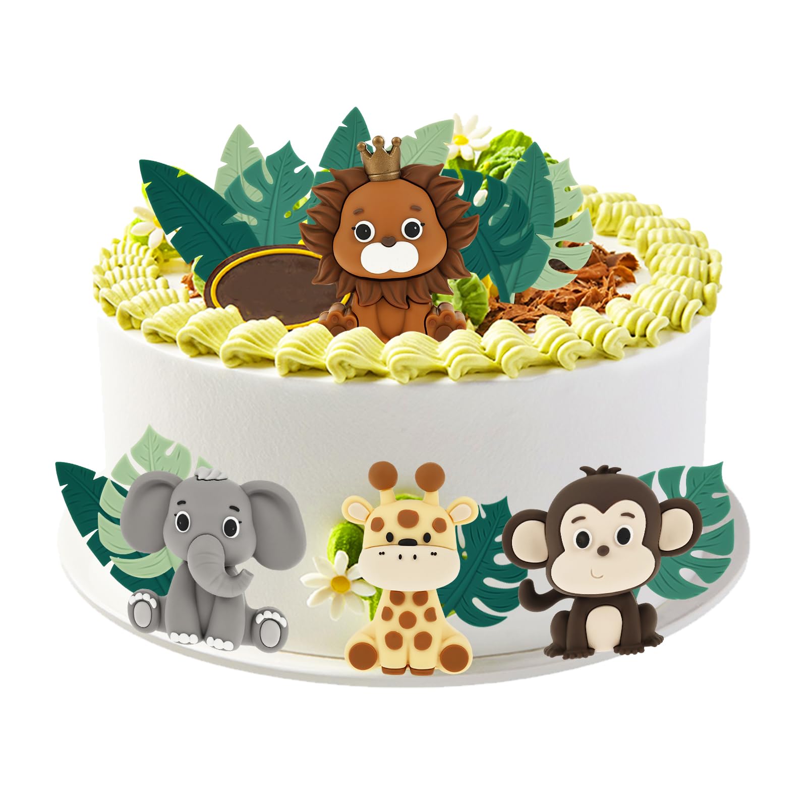 16 Pcs Safari Animal Cake Topper Baby Shower Cake Decorations Wild One Cakes Topper with Elephant Monkey Lion Giraffe Leaf for Boy Girl Holiday Party Supplie