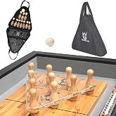 CROWN ME Shuffleboard Bowling Pin Set with 10 Pcs Bowling Pins Durabel Triangular Pinsetter Resin Bowling Ball and Carrying Bag