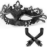HSSPYY Women’s Masquerade Mask & Long Satin Opera Gloves Set – Elegant Rhinestone Costume Accessories for Adults – Elbow-Length Gloves for Masquerade Balls Mardi Gras Christmas & New Year Partie