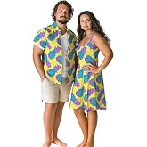 ROSE GAL Matchable Couple Hawaiian Coconut Tree Print Shirt or Plus Size Knee Length Fit and Flare Tank Dress