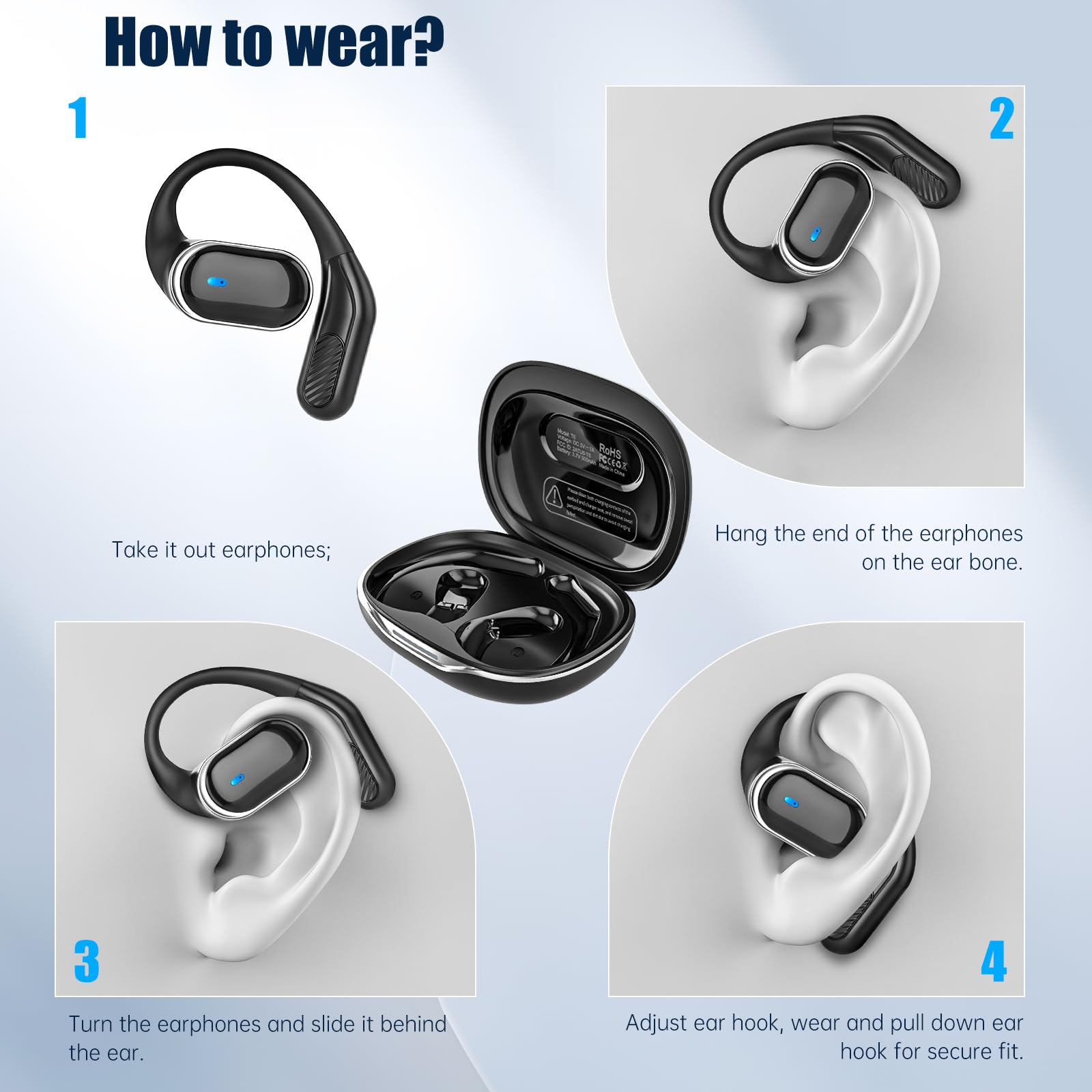 TRAUSI Open Ear Wireless Earbuds Bluetooth Headphones
