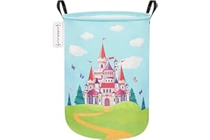 QUEENLALA Large Storage Basket,Laundry Hamper/Bathroom/Home Decor/Collapsible Round Storage Bin,Boys and Girls Hamper/Boxes/Clothing(Round-Forest Castle)