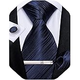 DiBanGu Mens Silk Necktie Solid Color Tie and Pocket Square Cufflink Tie Clip Set Woven Plain Ties for Men Wedding Party