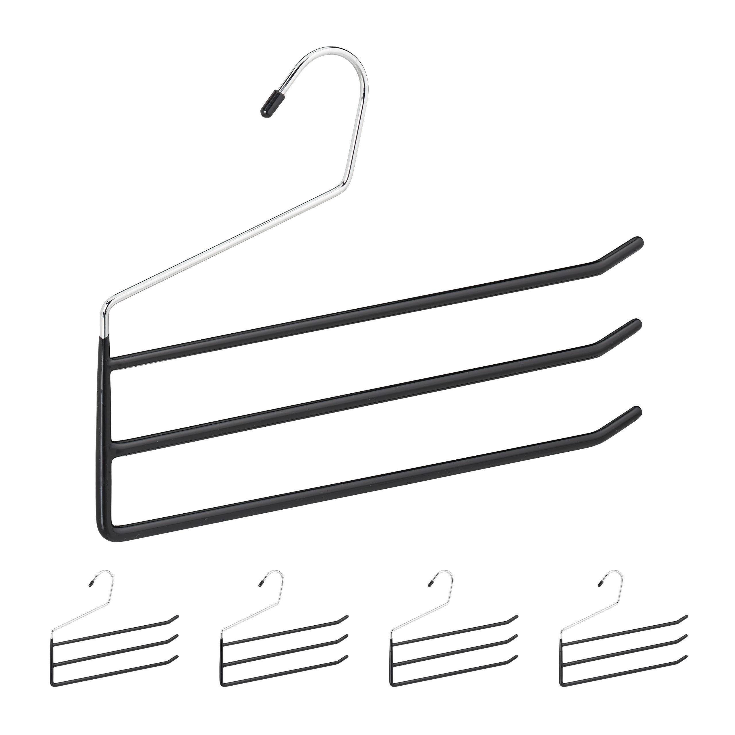 Relaxdays Multi Pants Hanger Set of 5, Metal Skirt Holder, 3 Trouser Rails, Open, Non-Slip, Black