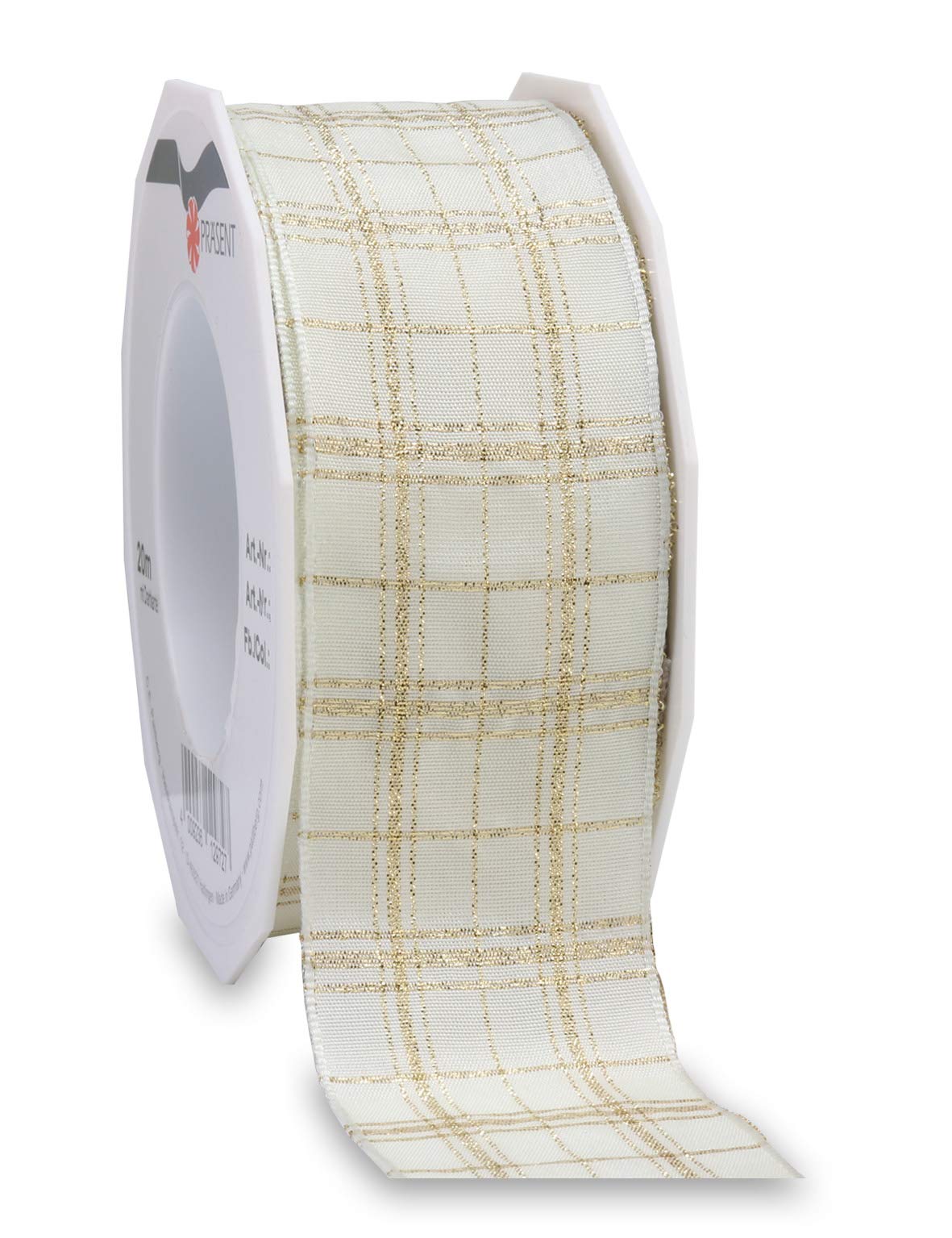 Präsent - Falkenberg Wired Ribbon Cream-Gold 40 mm Width, 20 m Length