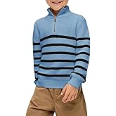 Haloumoning Boys Striped Quarter Zip Sweater Kids Fashion Long Sleeve Knit Pullover Sweaters Tops 5-14 Years