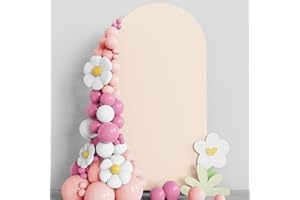 Asee'm 6.6FT Wedding Arch Cover Beige Fitted Spandex Cover 2-Sided Round Top Chiara Backdrop Stand Covers for Party Ceremony Birthday Banquet Decoration