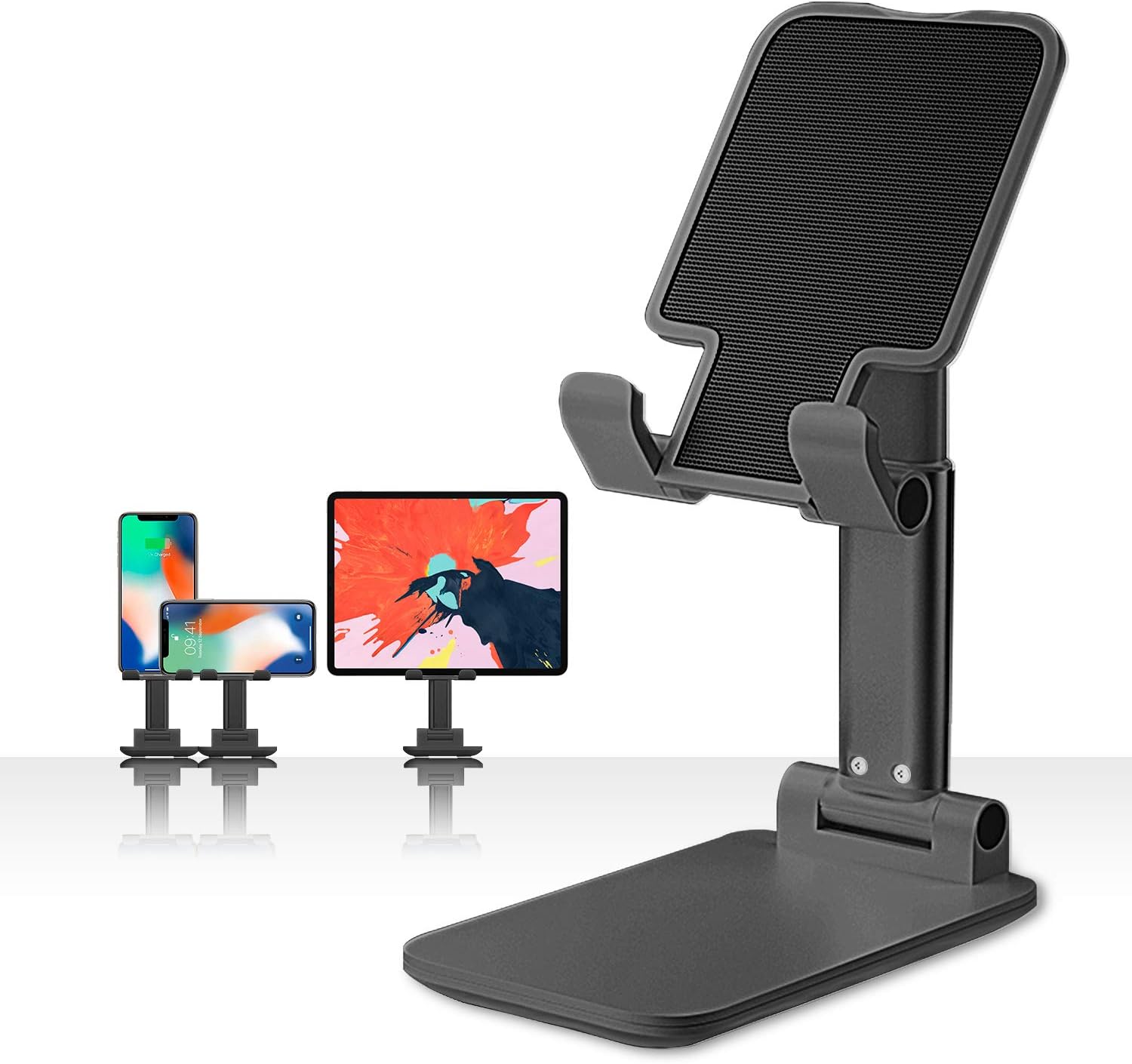 Cell Phone Stand, BoYata Adjustable Desk Phone Stand, Foldable Mobile Phone Holder Compatible with iPhone Xs Max Xr 8 7 6 6S Plus SE 5 5S 5C Charging, Accessories Desk, Other 4-7.9" Smart Phones-Black