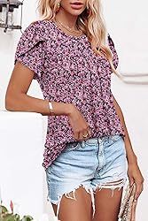 Round Neck Pleated Floral Shirts for Women Petal