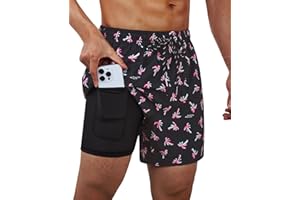 Gleeease Swim Trunks Mens 5 Inch Inseam Compression Liner Short Men Bathing Suit Lined Swimming Shorts Men's Swim Suits