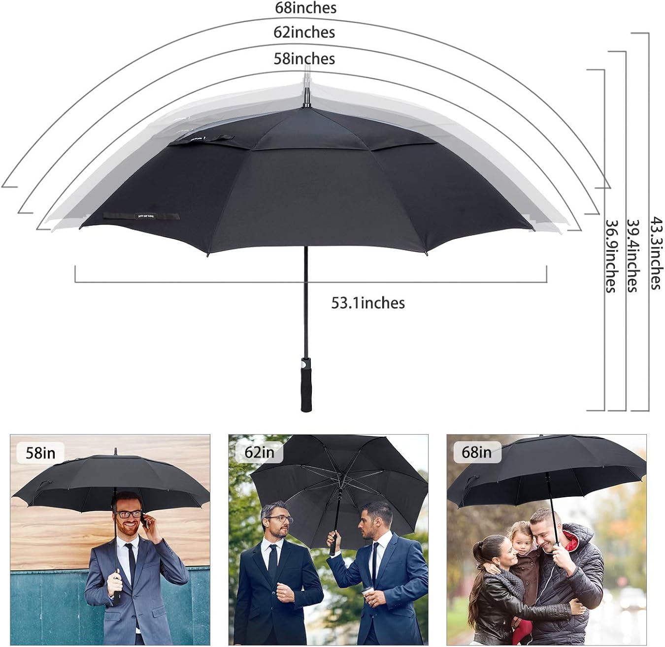 ZOMAKE Golf Umbrella 58/62/68 Inch, Large Windproof Umbrellas Automatic Open Oversize Rain Umbrella with Double Canopy for Men Women - Vented Stick Umbrellas : Sports & Outdoors