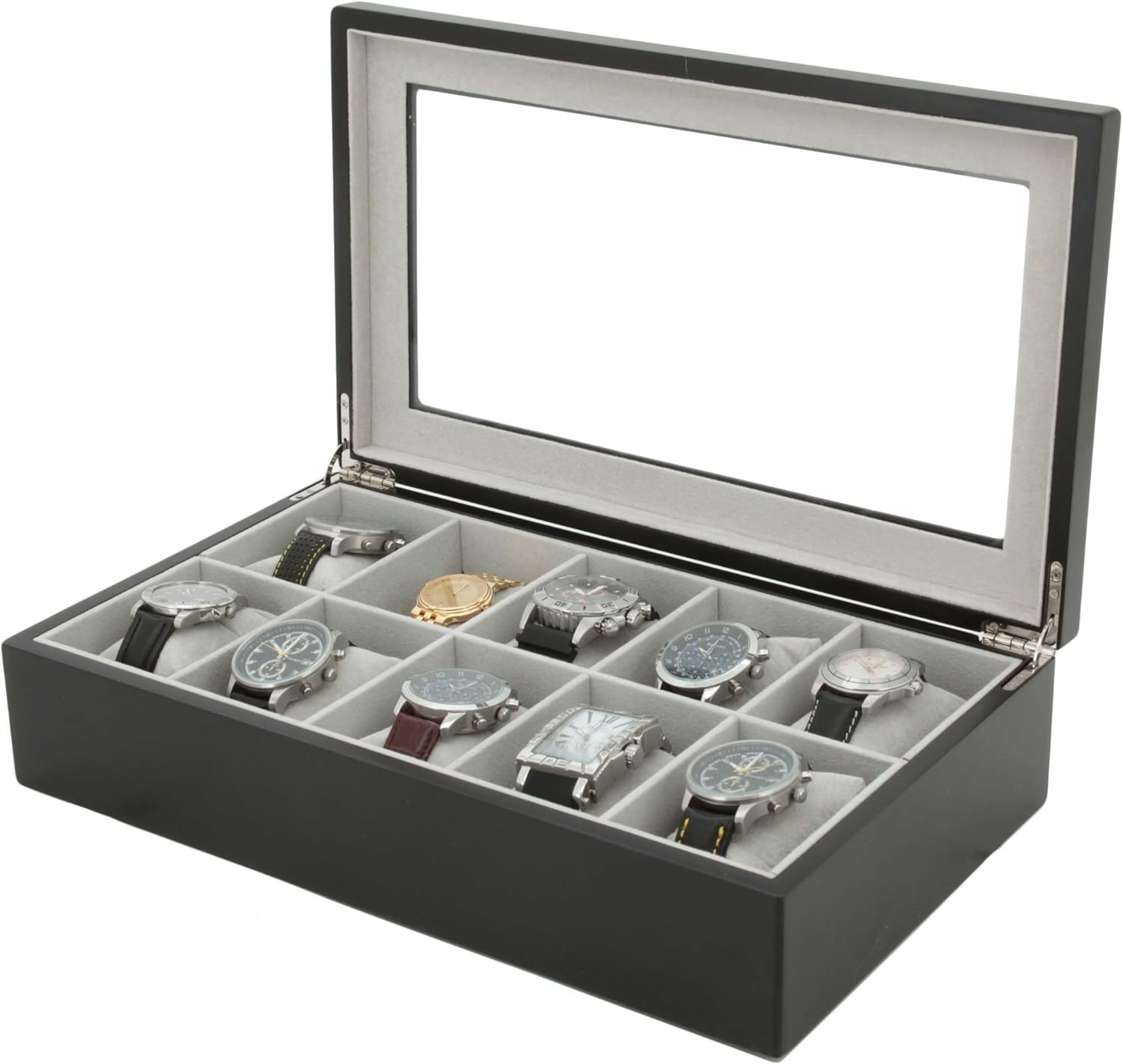 Watch Box for 10 Watches Wood Finish XL Extra Large