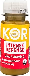 KOR Shots Vitamin D & Zinc Shot - 1.7 Fl Oz - Intense Defense - 100% DV of Zinc and 235% DV of Vitamin D- USDA Certified Orga
