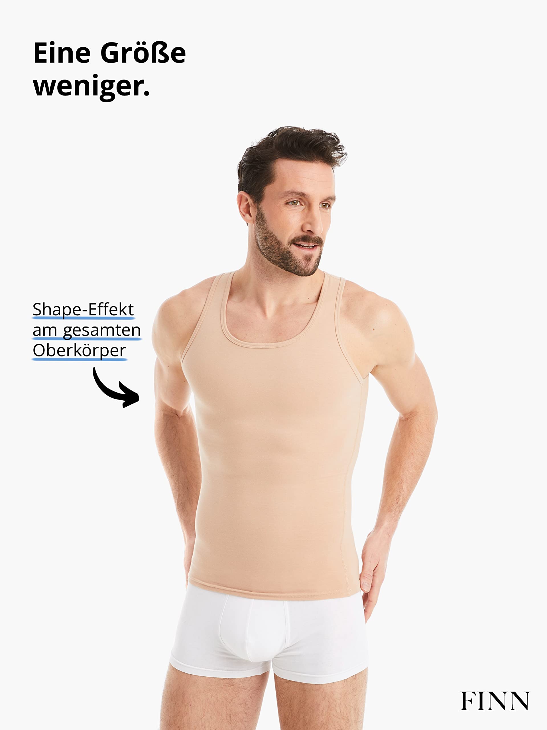 FINN Shapewear Herren Kompressionsshirt – Bauch-Weg Unterhemd & Body-Shaper Männer – Ärmelloses Tank-Top aus Baumwolle für flacheren Bauch und bessere Haltung Hautfarbe Nude M 2