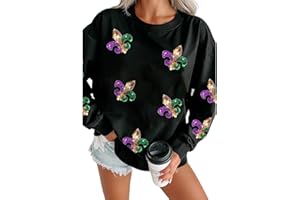 Ecosunny Women's Casual Holiday Mardi Gras Sweatshirt Print Round Neck Long Sleeve Pullover Tops