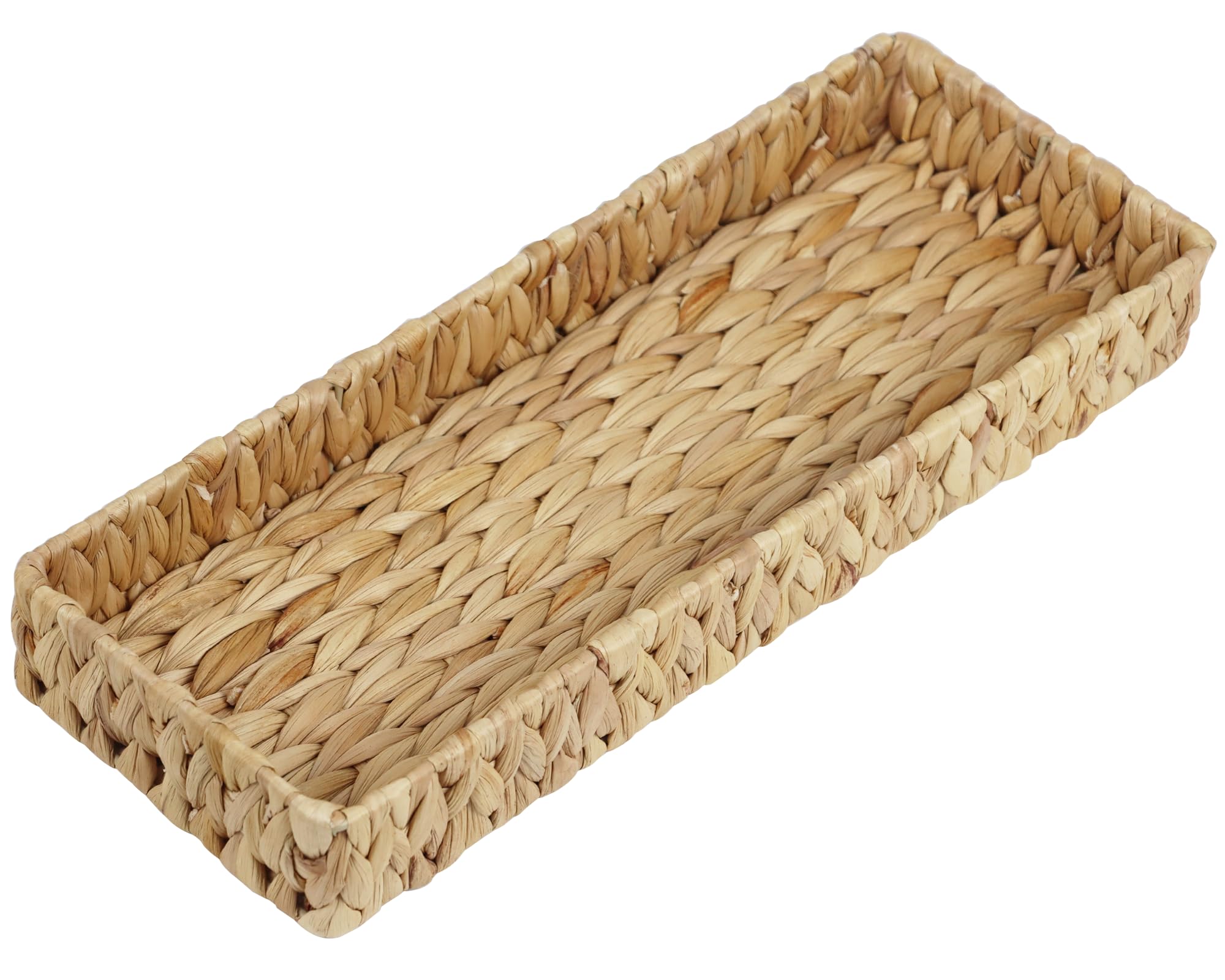 Bathroom Vanity Tray, 16.7 Inch Water Hyacinth Toilet Tank Baskets, Long Wicker Counter Tray for Paper Hand Towel, Bathroom Counter Organizer for Decor Coffee Table (16.7" x 6" x 2")