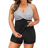Daci Plus Size Tankini Swimsuit for Women - Two Piece Tummy Control Bathing Suit Tankini Top with Two Pockets Shorts