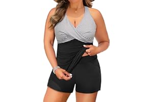 Daci Plus Size Tankini Swimsuit for Women - Two Piece Tummy Control Bathing Suit Tankini Top with Two Pockets Shorts