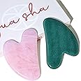 Rena Chris Rose Quartz and Green Jade Gua Sha Set, Natural Jade Gua Sha Facial Tools for SPA Acupuncture, Gua Sha Stone for Body Face Neck and Eye, Daily Skin Care Tools