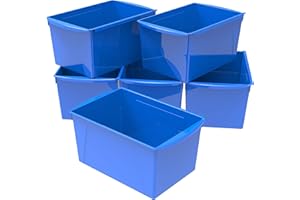 Storex Extra-Large Book Bin, Interlocking Plastic Organizer for Home, Office and Classroom, Blue, 6-Pack (71135U06C)