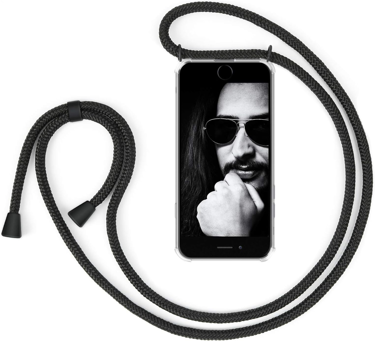 ZhinkArts Smartphone Necklace Case Compatible with Apple iPhone 7 Plus / 8 Plus - 5,5" Display - Cover with Cord Neck Strap - Mobile Phone Collar Case with Lanyard to wear in Black - Black