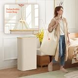 Lifewit 75L Slim Laundry Basket with Lid Beige Narrow Foldable with Bag view 4