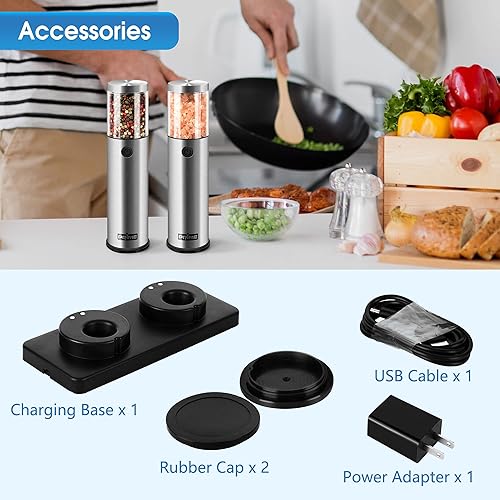 Electric Salt And Pepper Grinder Set - Rechargeable, LED Display, Adjustable Coarseness, One-Hand Operation