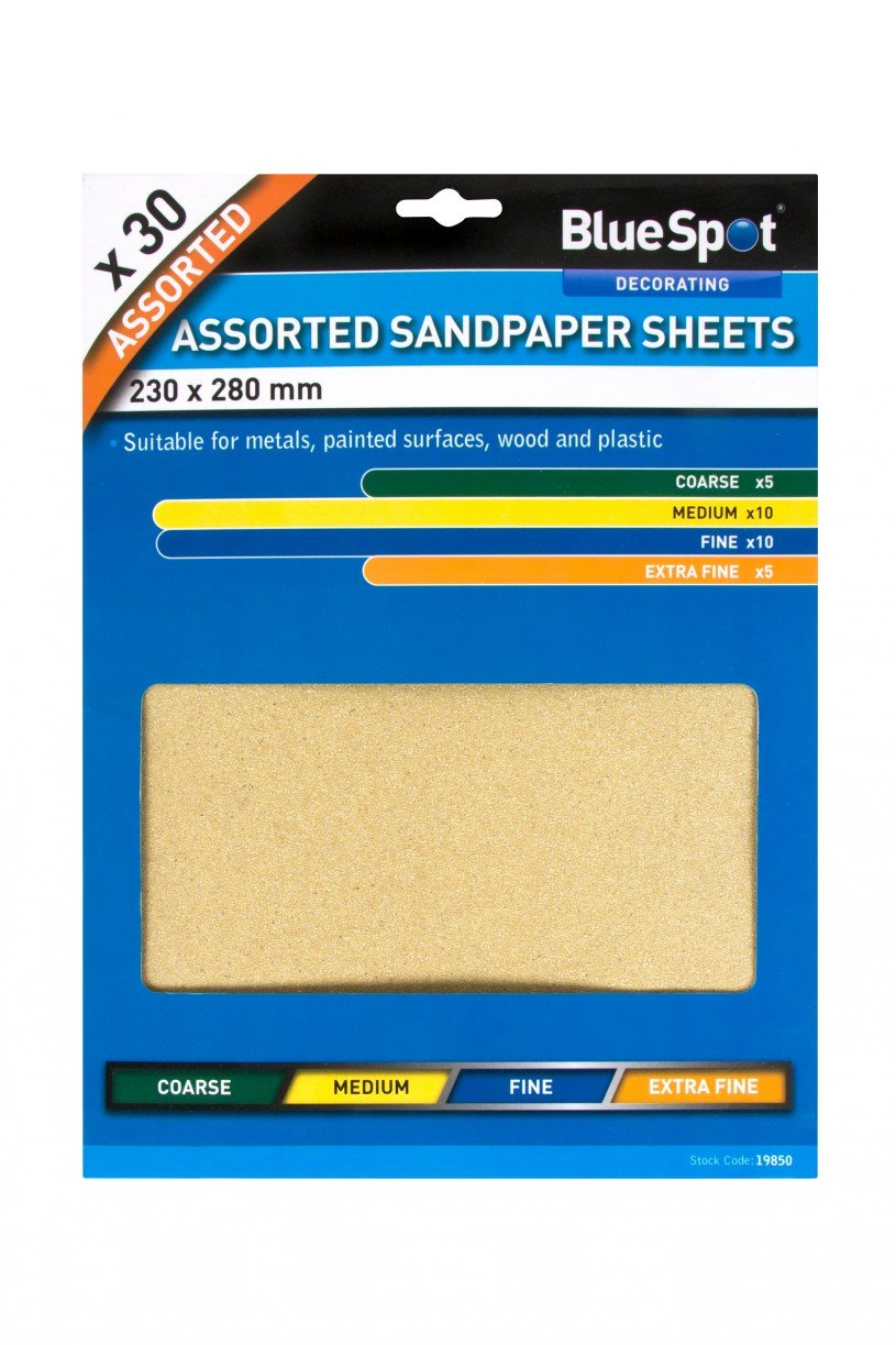 Blue Spot 19850 Assorted Sandpaper (30 Pieces)