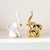 BIHOIB Home Decor Elephant Statues,1 Pair, Small Decorative Accents for Shelves, Livingroom and Bedroom, Gold and White