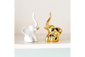 BIHOIB Home Decor Elephant Statues,1 Pair, Small Decorative Accents for Shelves, Livingroom and Bedroom, Gold and White