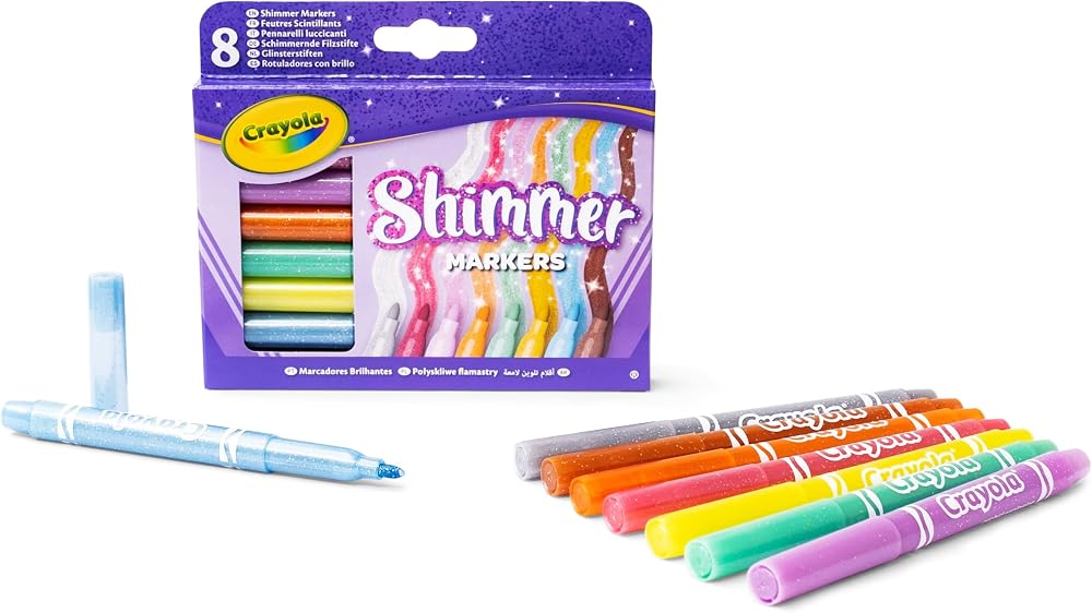 Crayola Shimmer Markers Pack of 8 – Glitter Pens for Kids & School