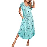 Ekouaer Long Nightgowns for Women with Pockets Short Sleeves Moo Moos for Women Casual Maxi Dress House Dresses S-XXXL