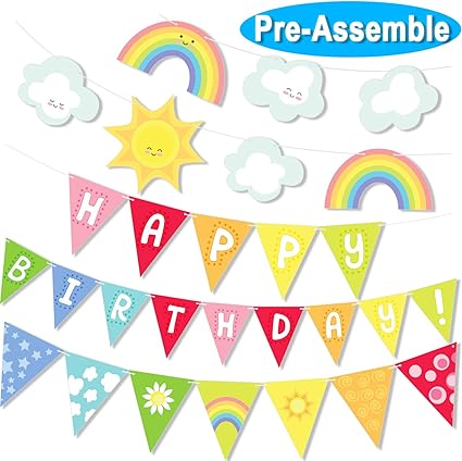 Amazon Com Big Sunshine Rainbow Clouds Happy Birthday Banner