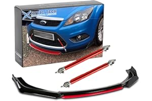 x xotic tech Front Bumper Lip Chin Spoiler Splitter Diffuser Protector Body Kit with Adjustable 8"-11" Support Splitter Rod Compatible with Honda Accord Civic, Volkswagen MK5 MK6 MK7, Black w/Red