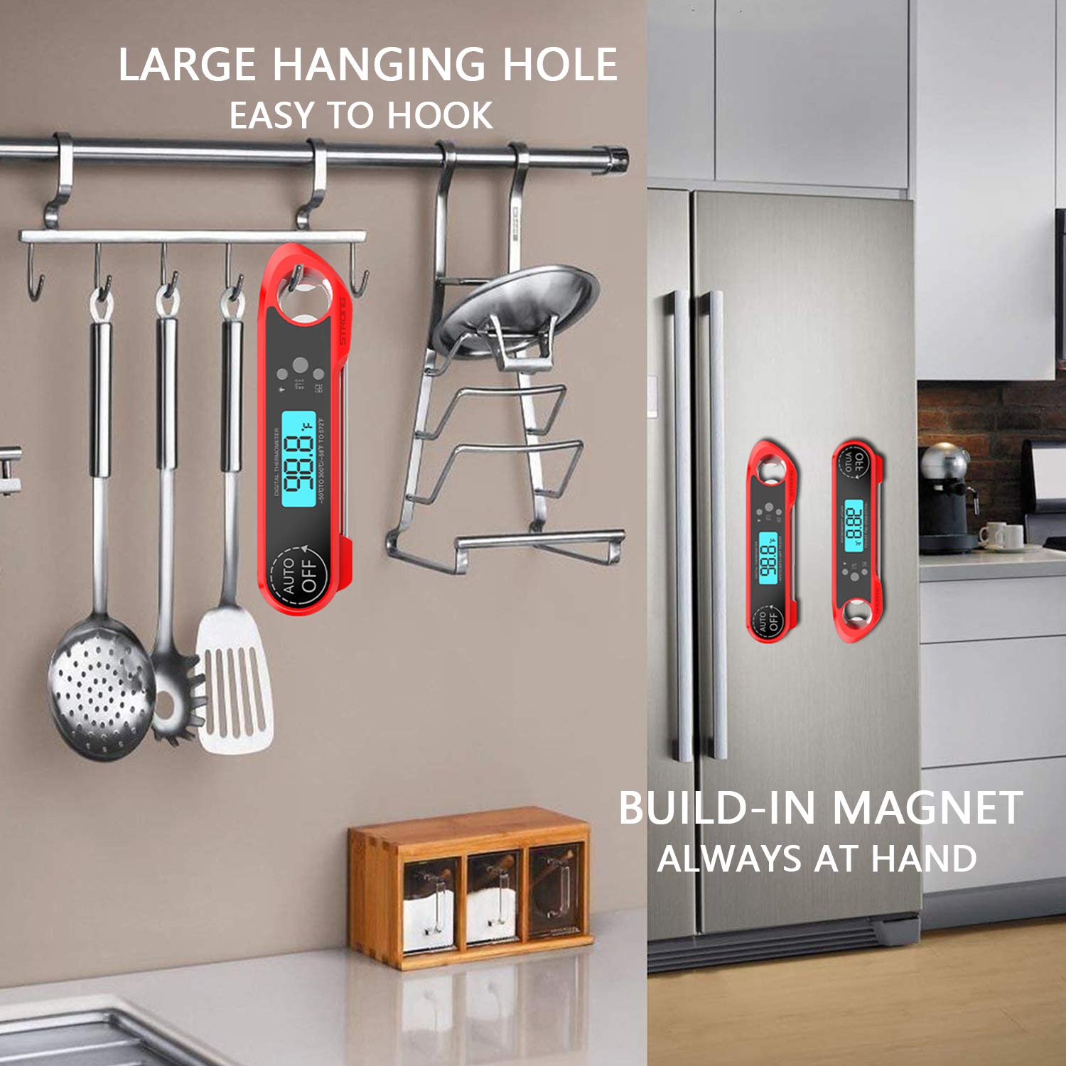 Meat Thermometer, Instant Read Thermometer with Foldable Probe and Bottle Opener, with One Extra Battery