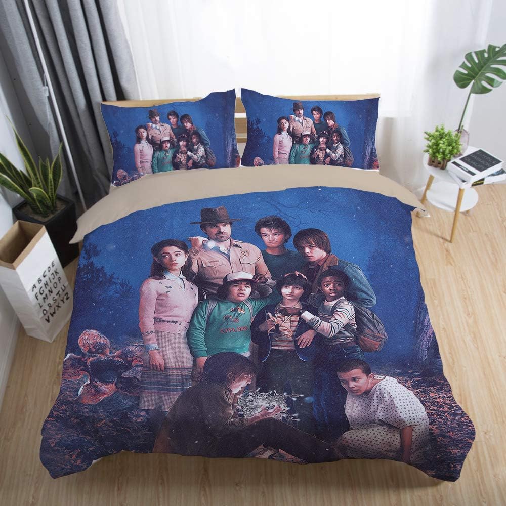 EVDAY 3D Stranger Things Duvet Cover Set Ultra Soft Microfiber Polyester Popular Series Theme 3D Thrilling Bedding Including 1Duvet Cover,2Pillowcases Queen Size