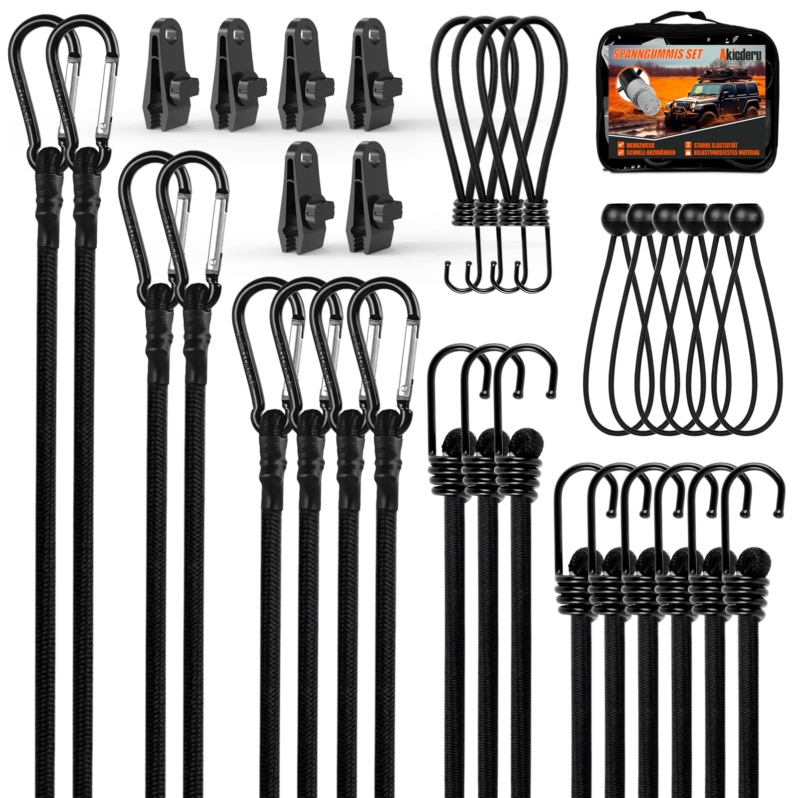 Akicderu Bungee Cords with Hooks, 35 Pieces Elastic Bungee Straps, Heavy Duty Bungees with Hooks for Camping,Bikes