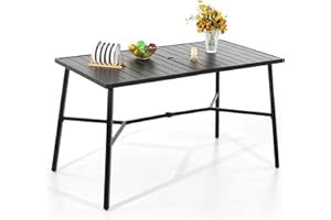 PHI VILLA Outdoor Patio Bar Dining Table for 6, 40" High Top Rectangle Metal Steel Table with 1.97" Umbrella Hole for Garden, Yard and Deck, Black